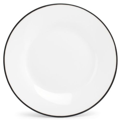 Teller Basic linie 27 cm aus der Linie Basic mit schwarzem Rand, weiß und symmetrisch von vorne gesehen.