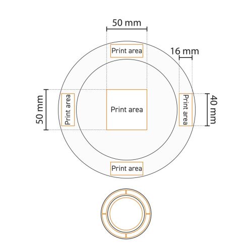 Technische Arbeitszeichnung der Druckfläche auf Teller breitem Rand Weiß 17 cm.