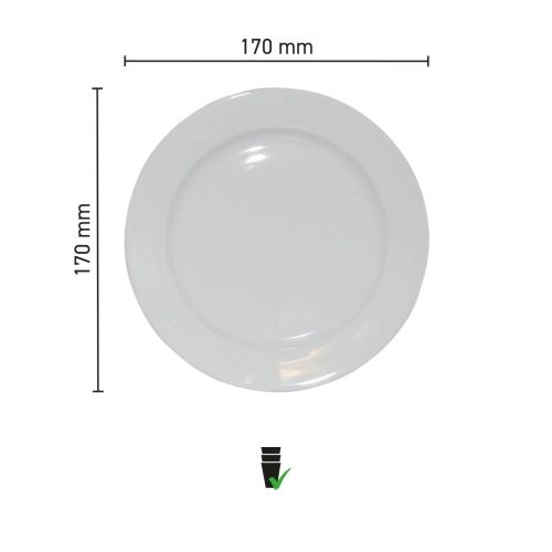Infografik mit den Abmessungen des Teller breitem Rand Weiß 17 cm.