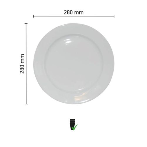Die Infografik zeigt die Abmessungen des Teller breitem Rand Weiß 28 cm. Die Infografik zeigt die Abmessungen des Teller breitem Rand Weiß 28 cm.