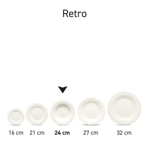 Set von tiefen Tellern Retro von 24 cm Porzellan präsentiert nebeneinander in einheitlichen Stil.