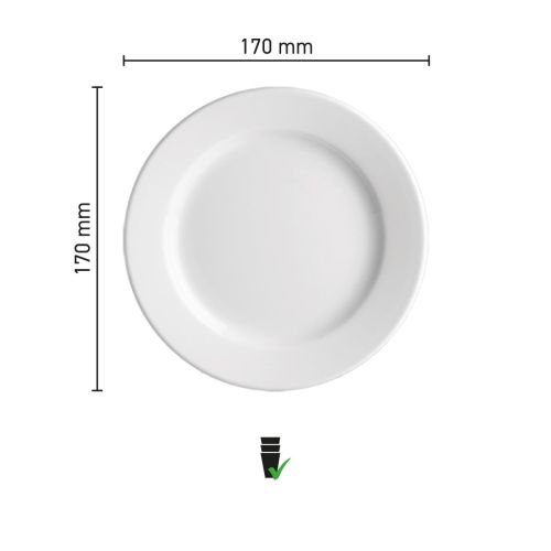 Infografik mit den Abmessungen des Porzellantellers Princip 17 cm, einschließlich Durchmesser und Höhe. Infografik mit den Abmessungen des Porzellantellers Princip 17 cm, einschließlich Durchmesser und Höhe.