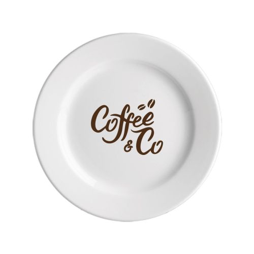 Teller Princip 19 cm mit einfarbigem Druck des CoffeeCo-Logos auf der Oberseite.