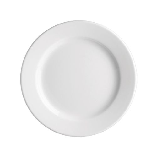 Vorderansicht eines runden Teller Princip 19 cm mit glatter Oberfläche und weißem Finish.