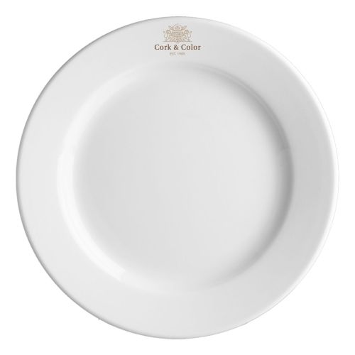 Teller Princip 27 cm mit buntem Druck des CorkColor-Logos auf der Oberseite.