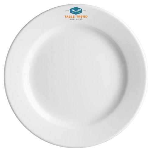 Porzellanteller Princip 28 cm mit mehrfarbig bedrucktem TableTrend-Logo auf der Vorderseite. Porzellanteller Princip 28 cm mit mehrfarbig bedrucktem TableTrend-Logo auf der Vorderseite.