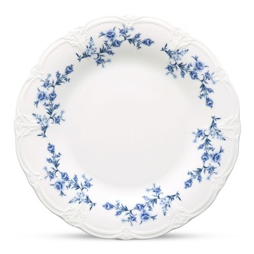 Elfenbeinblauer Porzellanteller Retro 27 cm in der Vorderansicht mit runder Form und glatter Oberfläche sichtbar.