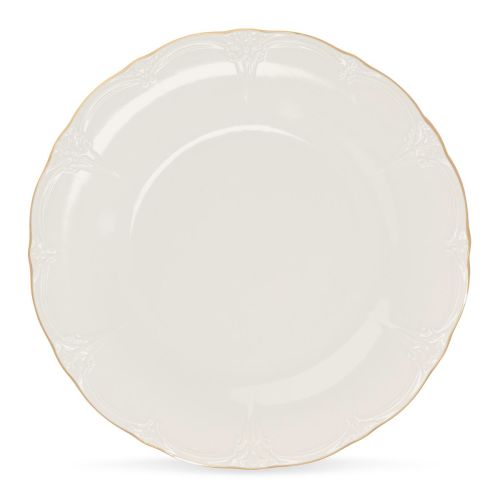 Elfenbein-Gold-Porzellan Teller Retro 27 cm in Vorderansicht mit runder Form und glatter Oberfläche sichtbar.