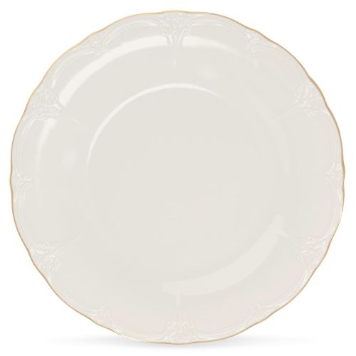 Runder elfenbeinfarbener Goldteller Retro 32 cm mit glatter Oberfläche und dezent erhöhtem Rand in der Frontalansicht.