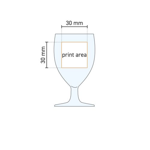 Technische Arbeitszeichnung mit Druckfläche auf Gilde shot glass 3.5 cl, Angabe der Druckfläche.