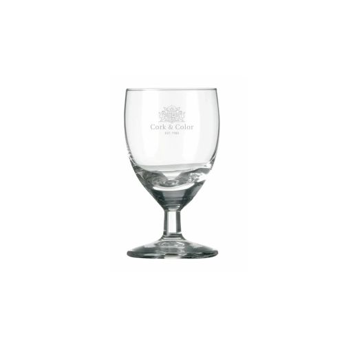 Schnapsglas Gilde 3,5 cl. mit eingraviertem CorkColor-Logo auf der Vorderseite, dezent sichtbar im Glas.