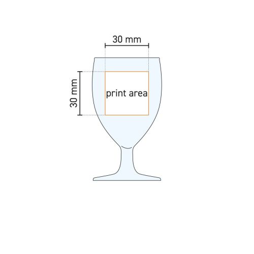 Technische Zeichnung der Druckfläche auf Schnapsglas Gilde 6 cl. mit Markierungen für den Druck.
