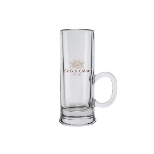 Schnapsglas Islande mit Ohr 5,5 cl. mit mehrfarbigem CorkColor Logo auf der Vorderseite, glasklarer Boden. Schnapsglas Islande mit Ohr 5,5 cl. mit mehrfarbigem CorkColor Logo auf der Vorderseite, glasklarer Boden.