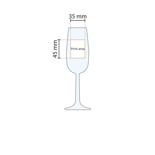 Druckfläche mit abgestufter Skala auf Bouquet Sektflöte 17 cl. in technischer Zeichnung. Druckfläche mit abgestufter Skala auf Bouquet Sektflöte 17 cl. in technischer Zeichnung.