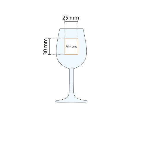 Druckflächenanzeige für Logodruck auf dem Bouquet-Portglas 14 cl. in Arbeitszeichnung.
