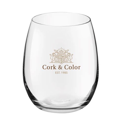 Mehrfarbiges CorkColor Logo auf der Vorderseite eines 39cl Bouquet Tumbler Glases. Mehrfarbiges CorkColor Logo auf der Vorderseite eines 39cl Bouquet Tumbler Glases.
