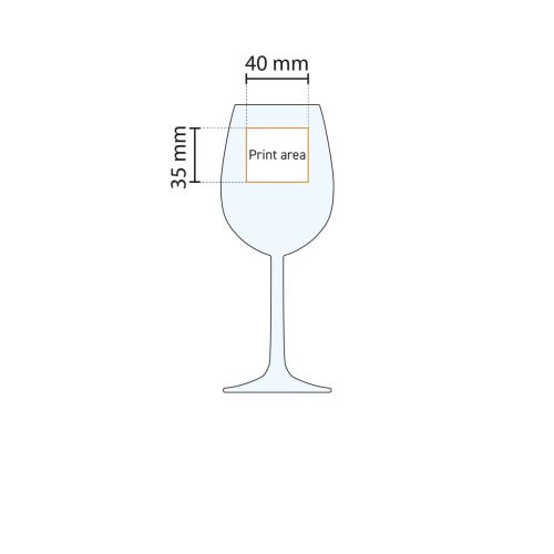 Technische Arbeitszeichnung mit Angabe der Druckfläche des Weinglases Bouquet 35 cl. Technische Arbeitszeichnung mit Angabe der Druckfläche des Weinglases Bouquet 35 cl.