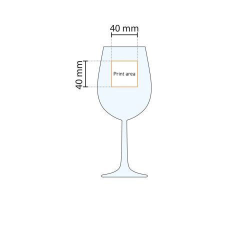 Anzeige der Druckfläche des Weinglases Bouquet 45 cl, mit genauer Positionierung des Drucks.
