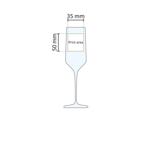 Technische Arbeitszeichnung der Druckfläche auf Carre Champagnerglas 22 cl. zum Bedrucken. Technische Arbeitszeichnung der Druckfläche auf Carre Champagnerglas 22 cl. zum Bedrucken.