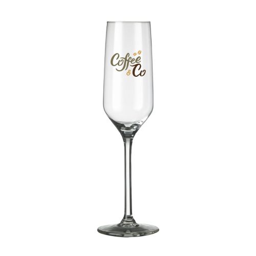 Carre Champagnerglas 22 cl. mit einem mehrfarbigen CoffeeCo-Logo auf der Vorderseite. Carre Champagnerglas 22 cl. mit einem mehrfarbigen CoffeeCo-Logo auf der Vorderseite.