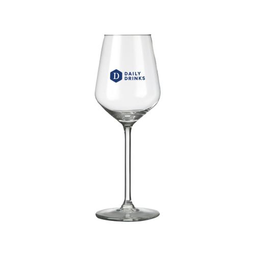 Carre Weinglas 29 cl. bedruckt mit einem einfarbigen DailyDrinks-Logo auf der Vorderseite.