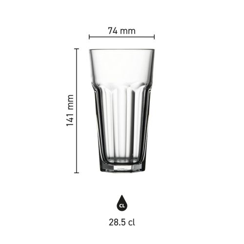 Die Infografik zeigt die Glasmaße von Casablanca Latte Hoch 28,5 cl. in Millimetern und Proportionen. Die Infografik zeigt die Glasmaße von Casablanca Latte Hoch 28,5 cl. in Millimetern und Proportionen.