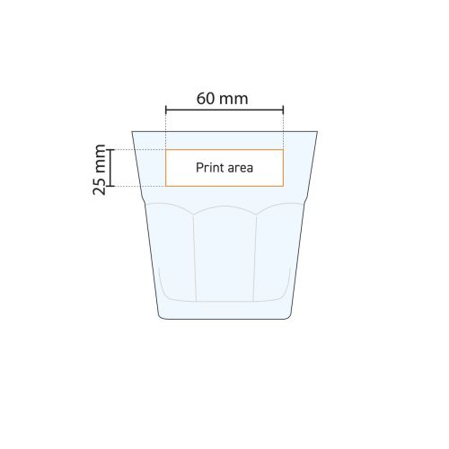 Casablanca Rocks Glas 20.8 cl. mit Druckflächenangabe in einer technischen Arbeitszeichnung. Casablanca Rocks Glas 20.8 cl. mit Druckflächenangabe in einer technischen Arbeitszeichnung.