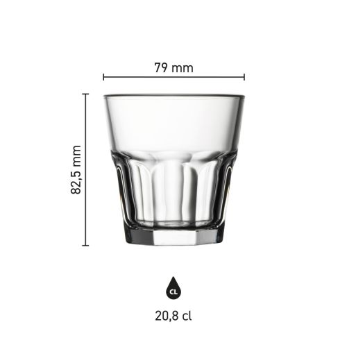 Die Infografik zeigt die Abmessungen des Casablanca Rocks Glases 20,8 cl. in klarer Ansicht. Die Infografik zeigt die Abmessungen des Casablanca Rocks Glases 20,8 cl. in klarer Ansicht.