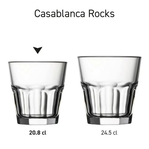 Übersicht über die Casablanca Rocks Gläser 20,8 und 24,5 cl, die als einheitliche Serie präsentiert werden. Übersicht über die Casablanca Rocks Gläser 20,8 und 24,5 cl, die als einheitliche Serie präsentiert werden.