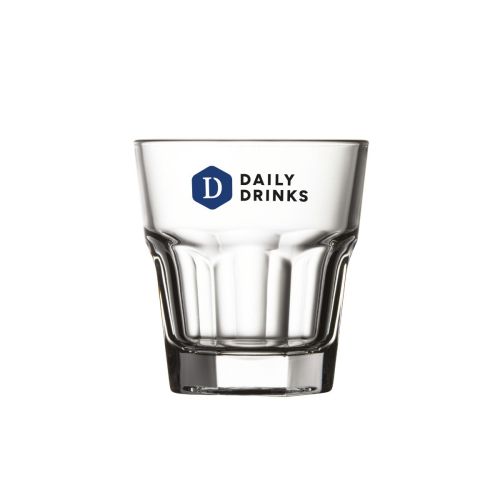 Casablanca Rocks Glas 24,5 cl. bedruckt mit mehrfarbigem DailyDrinks Logo auf der Vorderseite. Casablanca Rocks Glas 24,5 cl. bedruckt mit mehrfarbigem DailyDrinks Logo auf der Vorderseite.