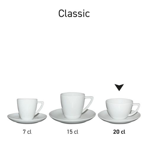 Serie Classic Cappuccino Sets weiß in Porzellan, präsentiert als Serie Classic. Serie Classic Cappuccino Sets weiß in Porzellan, präsentiert als Serie Classic.