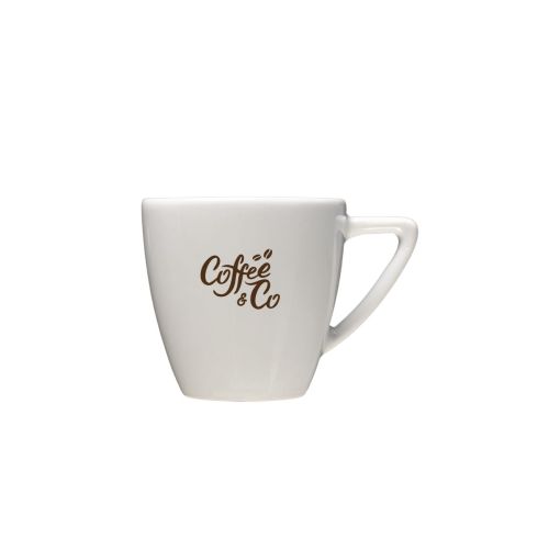 Vorderseite der Classic Espresso-Tasse 7 cl. bedruckt mit einfarbigem CorkColor-Logo auf Porzellan. Vorderseite der Classic Espresso-Tasse 7 cl. bedruckt mit einfarbigem CorkColor-Logo auf Porzellan.