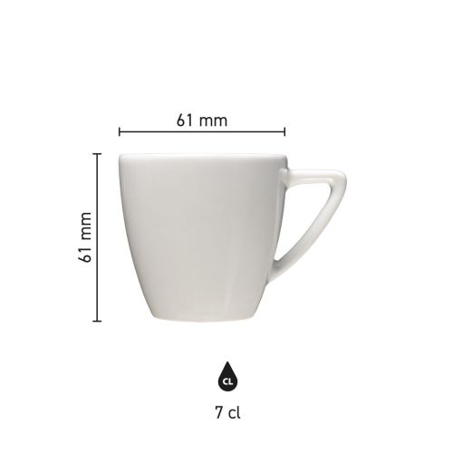 Die Infografik zeigt die Produktabmessungen der Classic Espresso Tasse weiß 7 cl. in Millimetern. Die Infografik zeigt die Produktabmessungen der Classic Espresso Tasse weiß 7 cl. in Millimetern.