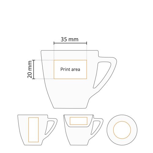 Technische Arbeitszeichnung mit Druckfläche von Classic Espresso weiß 7 cl. SET Porzellan zum Bedrucken. Technische Arbeitszeichnung mit Druckfläche von Classic Espresso weiß 7 cl. SET Porzellan zum Bedrucken.