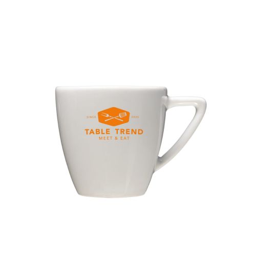 Vorderseite der Classic Kaffeetasse 15 cl. bedruckt mit einfarbigem TableTrend Logo auf weißem Porzellan. Vorderseite der Classic Kaffeetasse 15 cl. bedruckt mit einfarbigem TableTrend Logo auf weißem Porzellan.