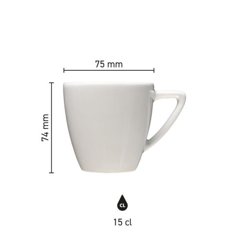 Die Infografik zeigt die technischen Produktabmessungen der Classic Coffee cup white 15 cl. in Millimetern. Die Infografik zeigt die technischen Produktabmessungen der Classic Coffee cup white 15 cl. in Millimetern.