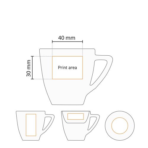 Detaillierte Arbeitszeichnung zeigt den Druckbereich von Classic Coffee weiß 15 cl. SET Porzellan. Detaillierte Arbeitszeichnung zeigt den Druckbereich von Classic Coffee weiß 15 cl. SET Porzellan.