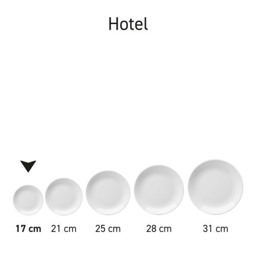 Serienanordnung mehrerer weißer Hotel-Coupé-Teller aus der gleichen Porzellanlinie. Serienanordnung mehrerer weißer Hotel-Coupé-Teller aus der gleichen Porzellanlinie.