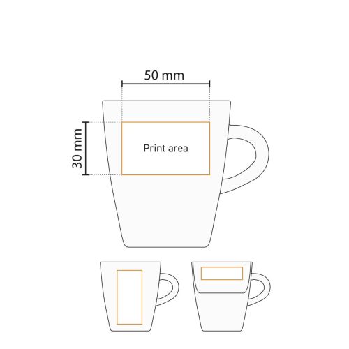 Die detaillierte Arbeitszeichnung zeigt die bedruckbare Oberfläche des Cynthia Tasse Weiß 20 cl. Die detaillierte Arbeitszeichnung zeigt die bedruckbare Oberfläche des Cynthia Tasse Weiß 20 cl.