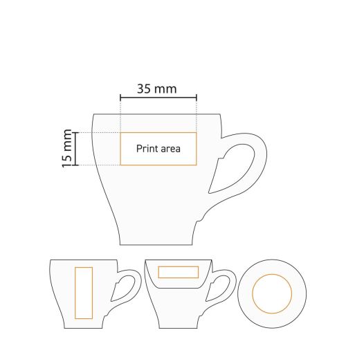 Detaillierte Arbeitszeichnung mit Druckfläche für Logoaufdruck auf Dom Espressotasse 8 cl.