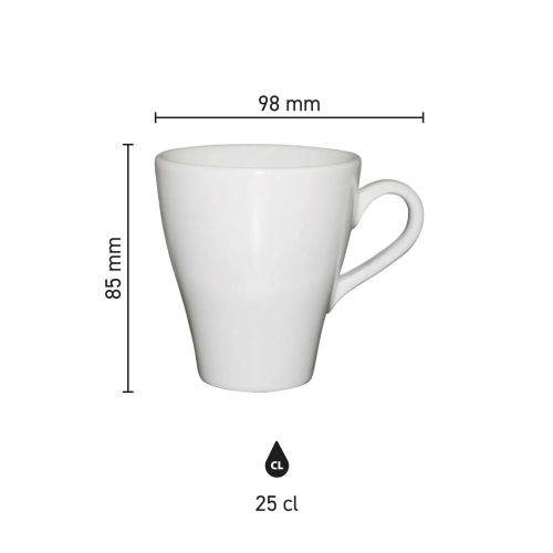 Die Infografik mit Maßstab zeigt die Abmessungen des Dom Bechers weiß 25 cl. im Detail. Die Infografik mit Maßstab zeigt die Abmessungen des Dom Bechers weiß 25 cl. im Detail.
