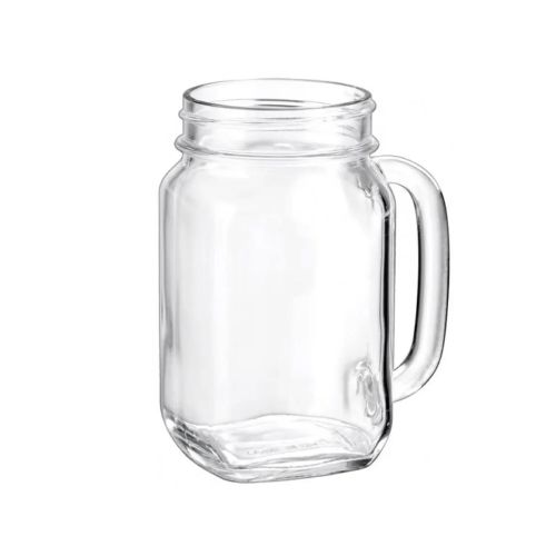 Vorderansicht des Drink Jar Country 48 cl. aus Klarglas mit Schraubrand und Henkel. Vorderansicht des Drink Jar Country 48 cl. aus Klarglas mit Schraubrand und Henkel.