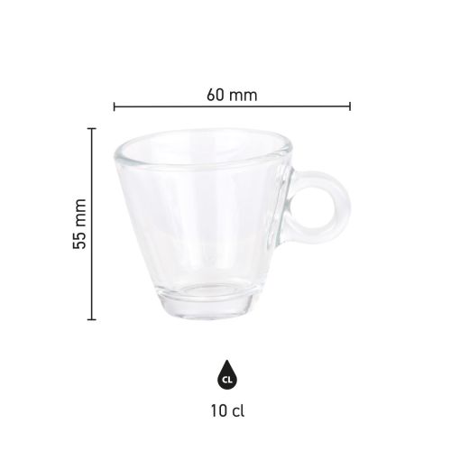 Infografik mit den Abmessungen der gläsernen Espressotasse Easy Bar 10 cl. Infografik mit den Abmessungen der gläsernen Espressotasse Easy Bar 10 cl.
