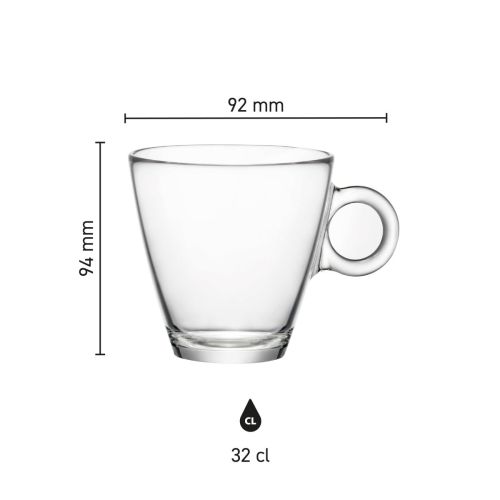 Die Infografik zeigt die Höhe und den Durchmesser der Easy Bar Teetasse 32 cl. in einer klaren Größenskala.