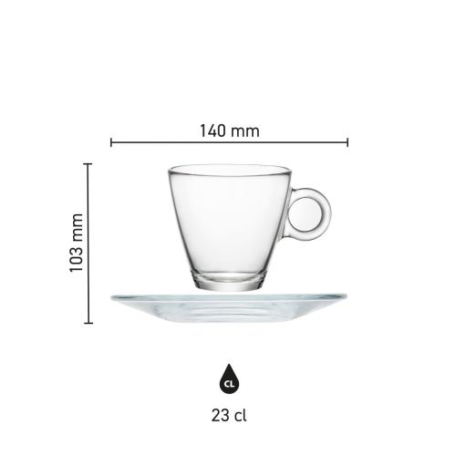 Die Infografik zeigt die Abmessungen des Easy Bar Teeset 32 cl. Glas mit Gravuroption.
