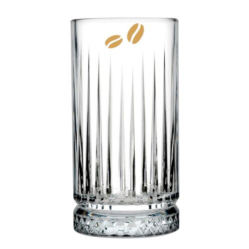 Einfarbiges CoffeeCo-Logo auf der Vorderseite des Longdrink-Glases Elysia 44,5 cl. Einfarbiges CoffeeCo-Logo auf der Vorderseite des Longdrink-Glases Elysia 44,5 cl.