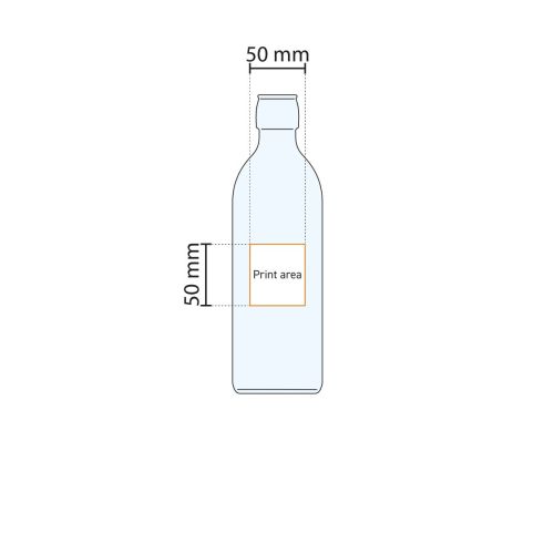 Anzeige der Druckfläche der Emilia-Flasche 0,5 Liter mit markierter Fläche für den Logodruck.