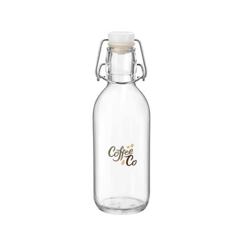 Leseflasche mit Farbdruck des CoffeeCo-Logos auf der Vorderseite des 0,5-Liter-Modells Emilia.