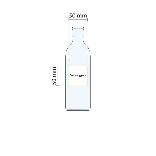 Arbeitszeichnung, die den Druckbereich der Emilia Bottle 1-Liter-Flasche anzeigt. Arbeitszeichnung, die den Druckbereich der Emilia Bottle 1-Liter-Flasche anzeigt.