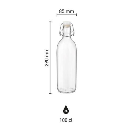 Übersicht über die Abmessungen der Glasflasche Emilia 1 Liter in übersichtlicher Infografik. Übersicht über die Abmessungen der Glasflasche Emilia 1 Liter in übersichtlicher Infografik.